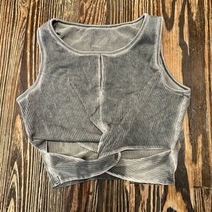 FABLETICS Green Ribbed Twist Front Tank Top